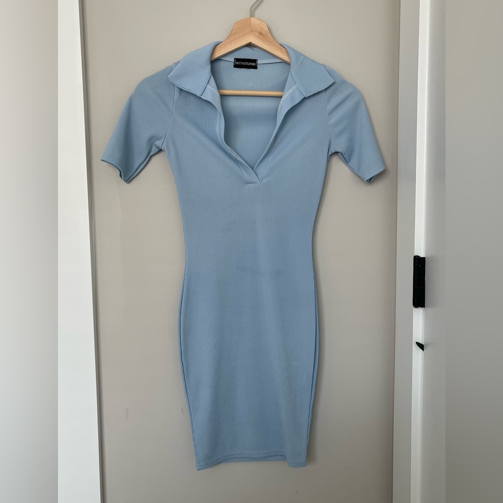 Baby Blue Polo Ribbed Mini Dress
